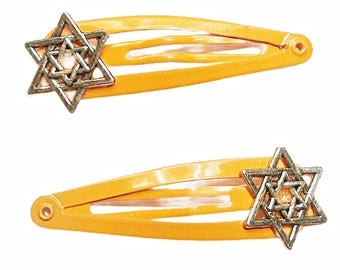 Kippah/Yarmulke Clips - Silver Star of David on Orange Clips
