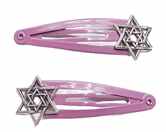 Kippah/Yarmulke Clips - Silver Star of David on Lavender Clips