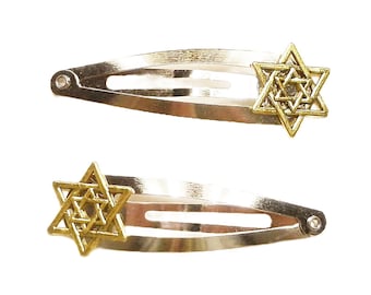 Kippah/Yarmulke Clips - Gold Star of David on Silver Clips