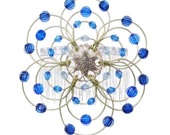 Lightweight Ladies Beaded Kippah - "Sapphires" - Jewish, Judaica, kippot, yarmulke, Bar Mitzvah, Bat Mitzvah, shul head covering