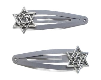 Kippah/Yarmulke Clips - Silver Star of David on Matte Gray Clips