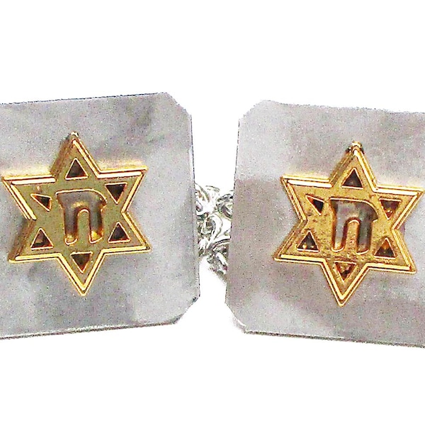 Brushed Aluminum Tallit Clips - Gold Chai Star of David