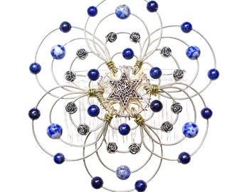 Lightweight Ladies Beaded Kippah - "Lapis and Silver" - Jewish, Judaica, kippot, yarmulke, Bar Mitzvah, Bat Mitzvah, shul head covering