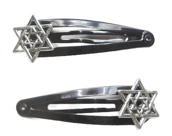 Kippah/Yarmulke Clips - Silver Star of David on Black Clips