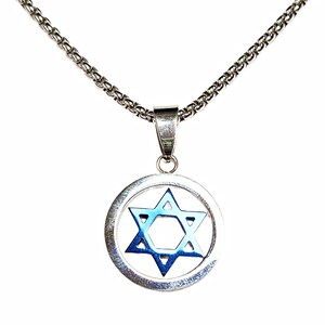 Necklace - Silver Encircled Blue Star of David
