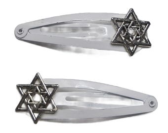 Kippah/Yarmulke Clips - Silver Star of David on Gray Clips