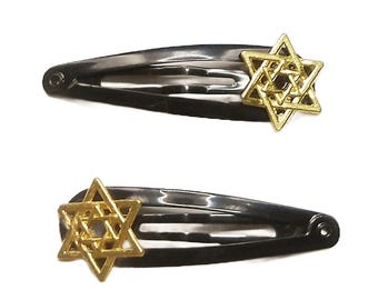Kippah/Yarmulke Clips - Gold Star of David on Black Clips