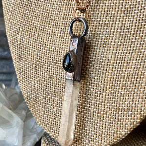 Quartz Crystal Point |  Copper Electroformed Pendant | Copper Crystal Necklace | Black Onyx