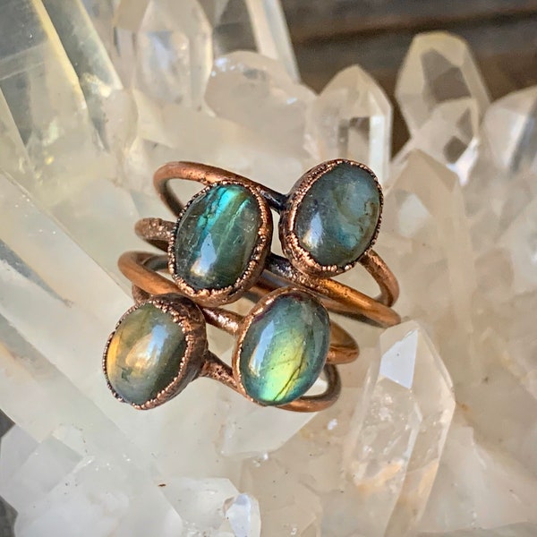 Labradorite  Electroformed Copper Ring | Antiqued Copper Ring | Stacker Ring