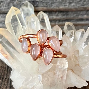 Rose Quartz Crystal and Copper Ring | Copper Crystal Ring | Stacker Ring | Crystal Jewlery