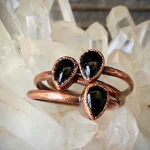 Black Onyx Electroformed Copper Ring | Copper Crystal Ring | Stacker Ring | Size 5