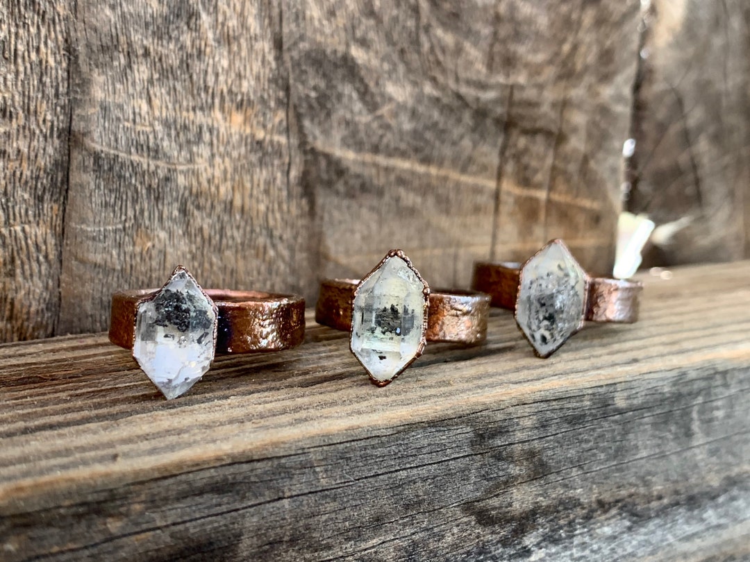 Herkimer Diamond Copper Ring Herkimer Diamond With Inclusions Salt and