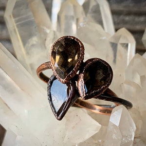 Faceted Smokey Quartz Ring | Electroformed Copper Ring | Antiqued Copper Ring | Smokey Quartz | Birthstone