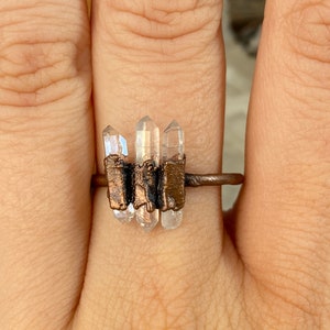 Dreifach Quarz Kristall Krone Ring | Kupfer Ring | Quarz-Kristall | Kupfer Ring |