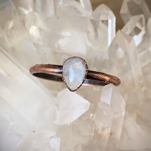 Moonstone Electroformed Copper Ring Antiqued Copper Ring, Mini Moonstone Stacker