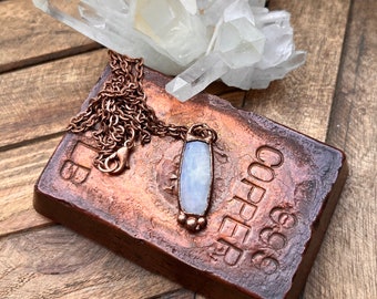 Moonstone Pendant |  Copper Gemstone Necklace | Protection Pendant |