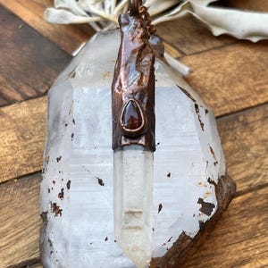 Quartz Crystal with Carnelian | Copper Electroformed Pendant | Copper Crystal Necklace | Quartz Crystal |