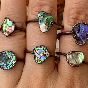 Abalone Electroformed Copper Ring | Antiqued Copper Ring | Stacker Ring