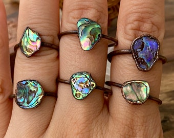 Abalone Electroformed Copper Ring | Antiqued Copper Ring | Stacker Ring