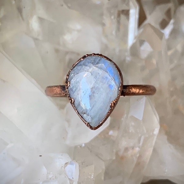 Moonstone Electroformed Copper Ring Antiqued Copper Ring- SIZE 7.5