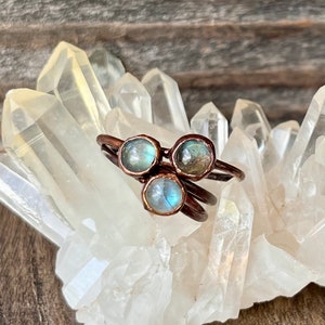 Labradorite  Electroformed Copper Ring | Antiqued Copper Ring | Stacker Ring