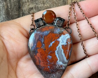Pendentif En Jaspe Coquelicot Et Argent 925 - Poids 8,91g - Forme Goutte - Pierre Naturelle Polie