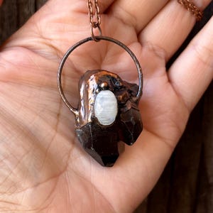 Smokey Quartz Crystal with Moonstone | Copper Electroformed Pendant | Copper Crystal Necklace | Quartz Crystal |