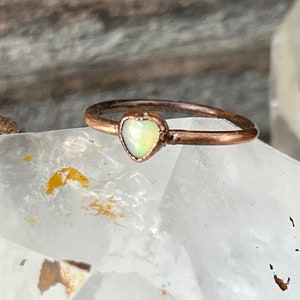 Opal Heart Ring | Antiqued Copper Ring | Gemstone Ring | October Birthstone | SIZE 6