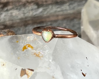 Opal Heart Ring | Antiqued Copper Ring | Gemstone Ring | October Birthstone |