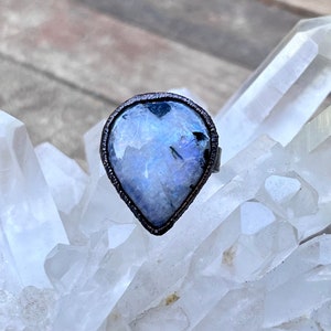 Moonstone Ring | Electroformed Copper Ring | Antiqued Copper | Rainbow Moonstone Ring |SIZE 5