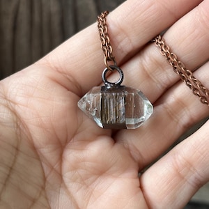 Double Terminated Quartz Crystal Point |  Copper Electroformed Pendant | Copper Crystal Necklace |