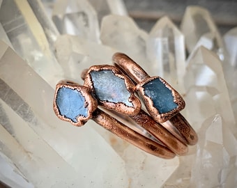 Raw Aquamarine Electroformed Copper Ring Antiqued Copper Ring | Natural Stone | Aquamarine Stacker