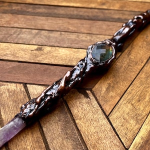Amethyst and Labradorite Crystal Wand | Magic Wand | Wiccan Ritual Tools | Manifestation Wand | Altar Tools