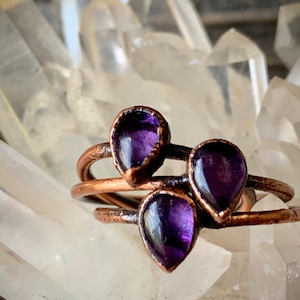Amethyst Electroformed Copper Ring | Antiqued Copper Ring | Amethyst Crystal Stacker