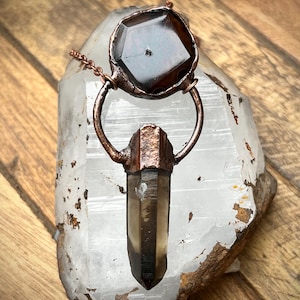 Smokey Quartz Crystal with Agate Geode | Copper Electroformed Pendant | Copper Crystal Necklace | Quartz Crystal |