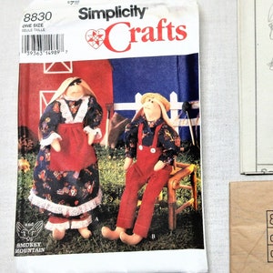 Stuffed bunny rabbit patterns. farmer rabbits craft pattern. Uncut Simplicity #8830 from 1994. 17&quot; stuffed bunnies in farmers work clothes