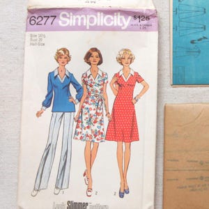 1970s size 16 1/2 dress, top and pants pattern. Uncut Simplicity #6277 from 1974.