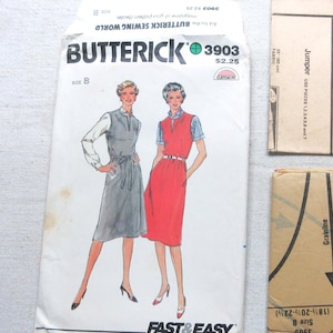 1980s jumper dress pattern size B, 18 1/2-22 1/2. Uncut Butterick #3903.