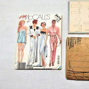 1980s lingerie pattern size small. Uncut McCall&#39;s #3474 from 1987 with robe, nightgown, camisole and pants.