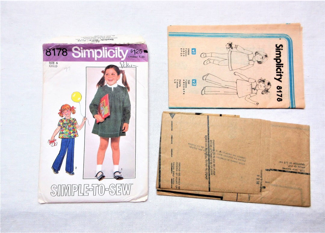 Simplicity Pattern 8178 1970s Girls Size 6 Dress, Top and Pants Pattern: Uncut Simplicity #8178 ...
