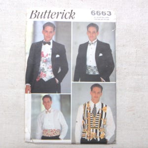 Men's Vest, Cummerbund, Tie & Bow Tie Pattern, All Sizes - Uncut Butterick 6663 (1993)