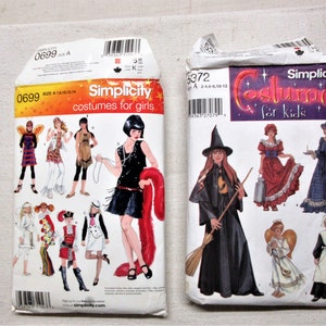 Kids Halloween costume patterns, Simplicity #0699/3657, #5372. Lot of 2 for girls and children of multiple sizes. Used, complete.