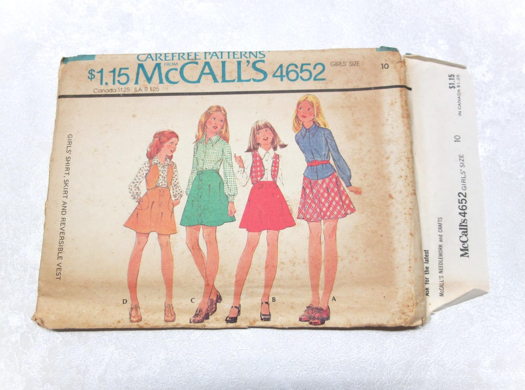 1970s Girls Size 10 Shirt, Skirt Pattern, Bust 28 1/2