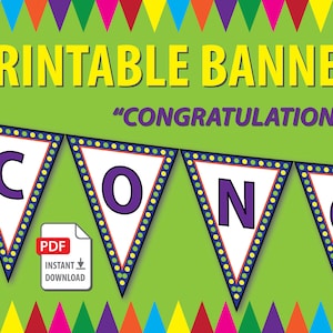 CONGRATULATIONS Printable Pennant Flag Banner | Best Downloadable Party Sign | Congrats Bunting PDF | Colorful Instant Download | Celebrate
