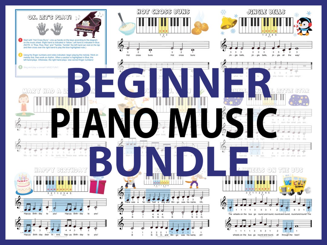 Beginner Piano Music Bundle | 8 Easy Kids Songs + Fingering Chart ...