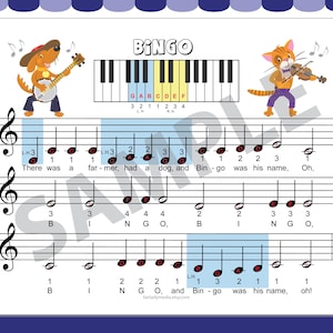 BINGO | B-I-N-G-O | Kids Beginner Piano Sheet | Printable Easy Song | Fun First Piano Song for Children | Downloadable | Easy to Learn Notes