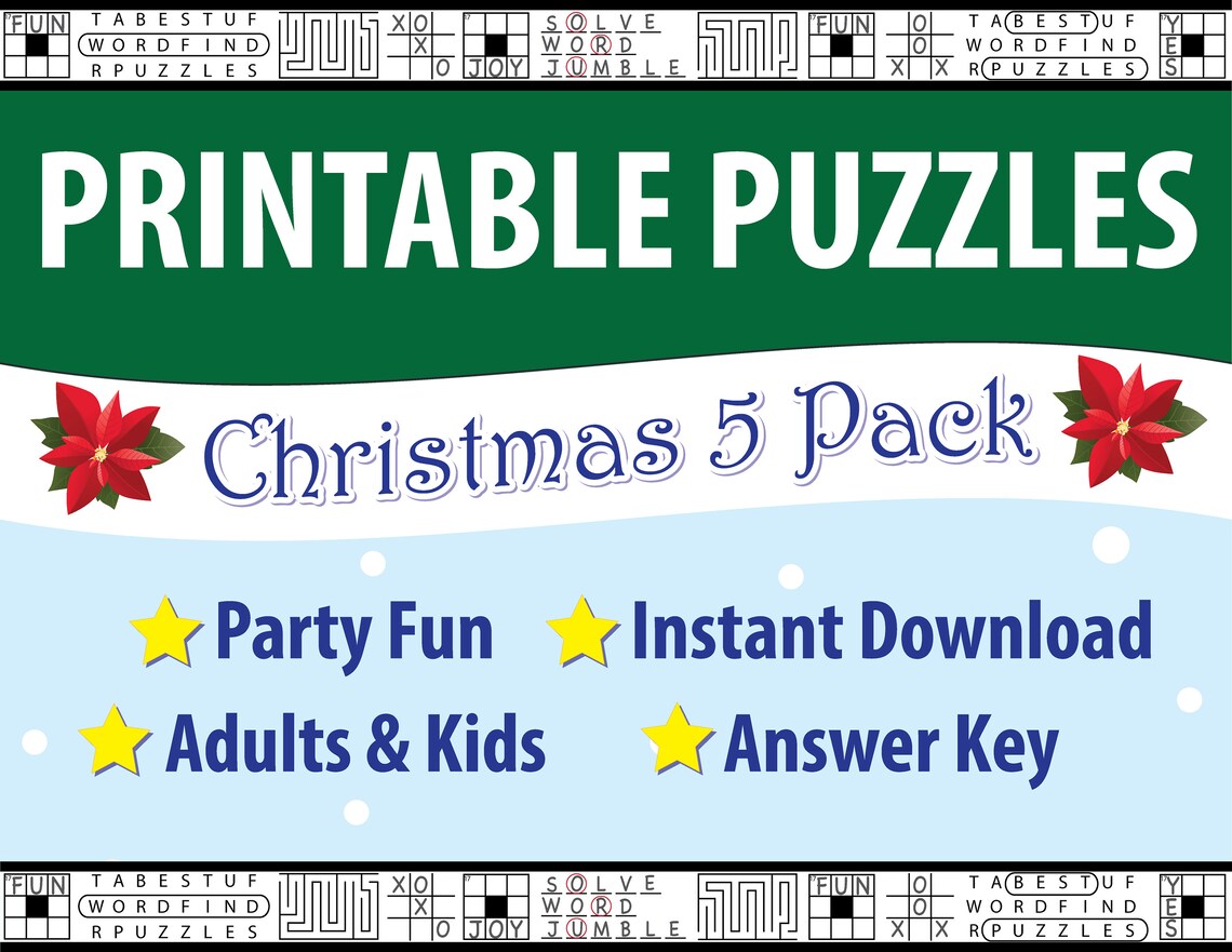 Christmas Winter Printable Puzzles Adults Older Kids Crossword Word ...