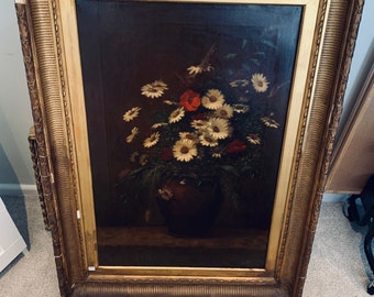 Original Oil Painting of Flowers in Gilt Frame