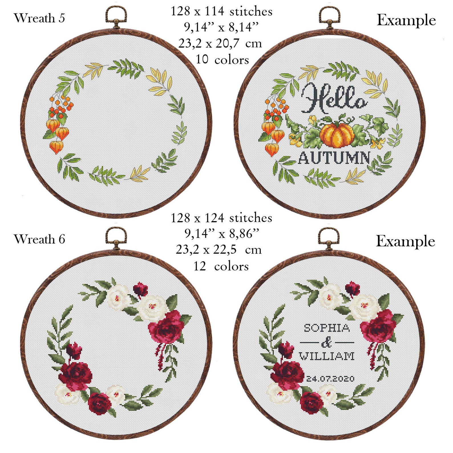Wreath cross stitch pattern Floral wreath cross stitch chart Etsy