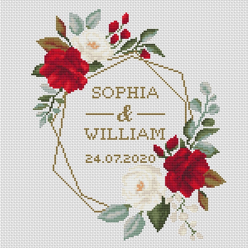 Wedding Cross Stitch Pattern Flower Personalized Floral Wreath Cross Stitch Chart Custom Cross Stitch Needlepoint Kits How To Kromasol Com